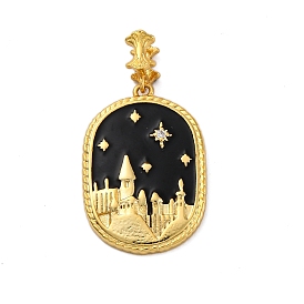 Латунные микро проложить кубического циркония подвески, с эмалью, овал с домом, долговечный, без кадмия и без свинца, стойки покрытие