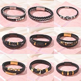 Braided Microfiber Leather Cord Bracelets, 304 Stainless Steel Bracelets for Men, with Magnetic Clasps