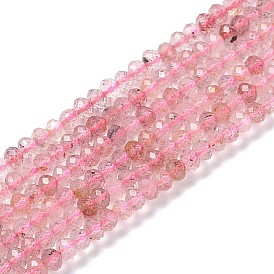 Natural Strawberry Quartz Beads Strands, Faceted, Rondelle