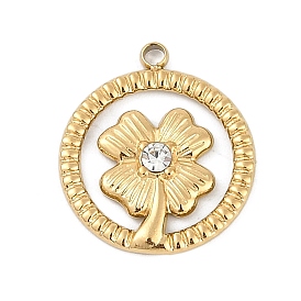 304 из нержавеющей стали горный хрусталь подвески, ионное покрытие (ip), плоский круглый с четырехлистным клевером