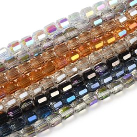 Electroplate Glass Beads Strands, Faceted Barrel