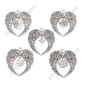 5Pcs 5 Styles Tibetan Styles Alloy Pendants, Wing Charms