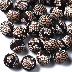 Food Grade Eco-Friendly Silicone Beads, Printed, Round with Snakeskin Pattern