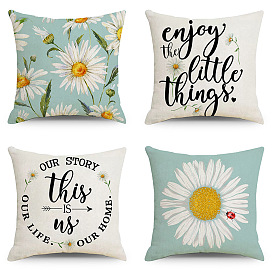 Little Daisy Flower Print Linen Throw Pillow Cover Home Pillow Cushion Cover