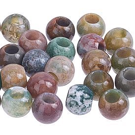 25Pcs Natural Indian Agate European Beads, Large Hole Beads, Rondelle
