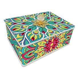 Kits de cajas de almacenamiento de diamantes diy, incluyendo caja de almacenamiento de pvc, bolsa de resina con pedrería, bolígrafo adhesivo de diamante, plato de bandeja y arcilla de cola, rectángulo con el modelo de flor