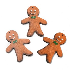 Single Face Christmas Printed Wood Big Pendants, Gingerbread Man Charms