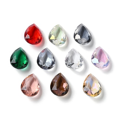 Transparent Glass Rhinestone Cabochons, Faceted, Pointed Back, Teardrop