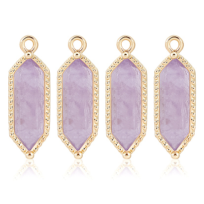 4шт. шестиугольные подвески из натуральных ограненных драгоценных камней, с латунной фурнитурой , золотые