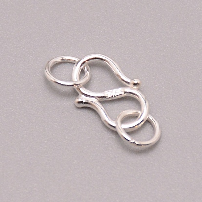 925 Sterling Silver S Shape Clasps, S-Hook Clasps, with Jump Rings