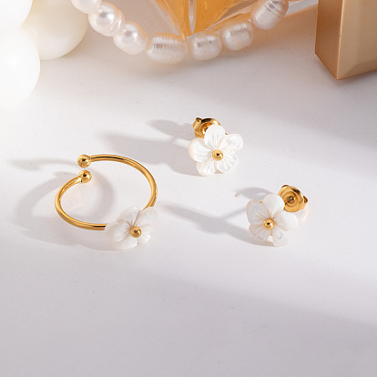Регулируемые манжеты-ракушки с открытыми кольцами для женщин, цветок