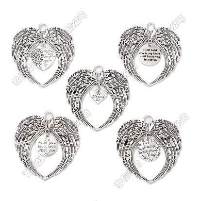 5Pcs 5 Styles Tibetan Styles Alloy Pendants, Wing Charms