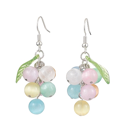 Pendientes colgantes de selenita natural (teñida) de uvas de colores, pendientes de latón para mujer