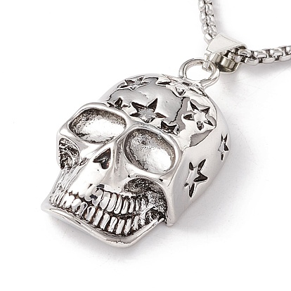 Alloy Skull with Star Pendant Necklace with 201 Stainless Steel Box Chains, Gothic Jewelry for Men Women