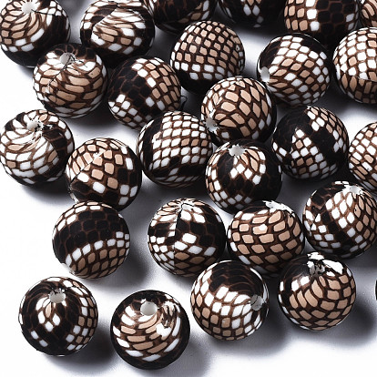 Food Grade Eco-Friendly Silicone Beads, Printed, Round with Snakeskin Pattern