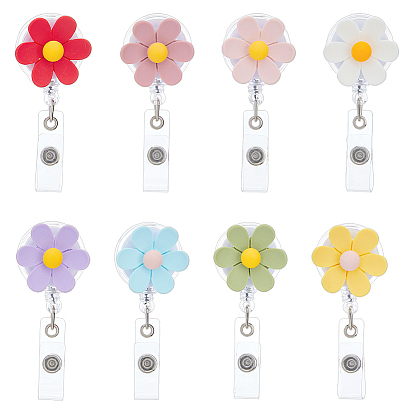 8 шт. 8 цветные цветочные ПВХ-накладки со смоляной катушкой, выдвижной зажим для бейджа, держатель удостоверения личности, платина