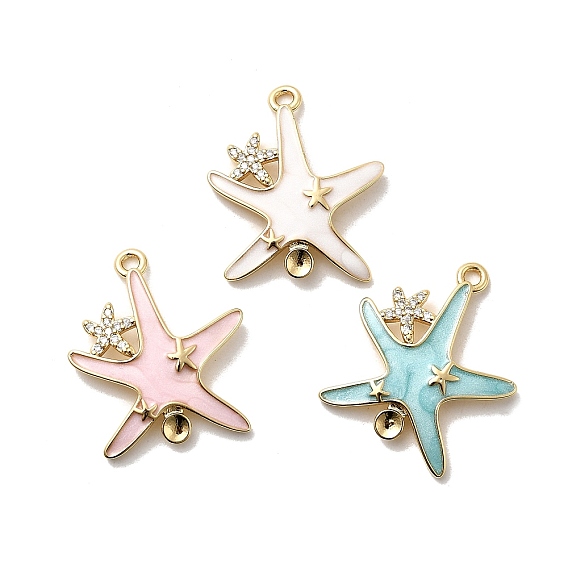 Подвеска в форме морской звезды из латуни с микропаве из кубических цирконий и стразами, с эмалью, долговечный, стойки покрытие, без свинца и без кадмия, реальный 18 k позолоченный