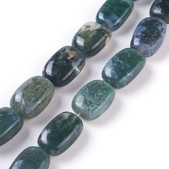 Natural Moss Agate Beads Strands, Cuboid