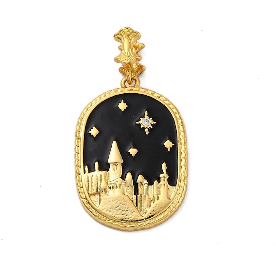 Латунные микро проложить кубического циркония подвески, с эмалью, овал с домом, долговечный, без кадмия и без свинца, стойки покрытие