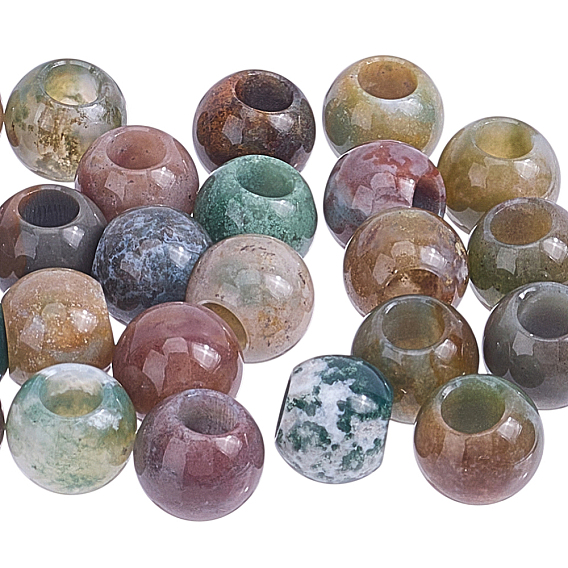 25pcs perles européennes en agate indienne naturelle, Perles avec un grand trou   , rondelle
