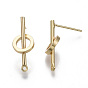 Brass Stud Earring Findings, with Loops, Nickel Free, Bar with Ring
