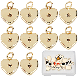 12 шт. Латунные брелоки из прозрачного кубического циркония с микропаве, сердце, без кадмия и без свинца