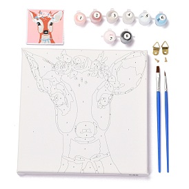 Animal Pattern DIY Digital Painting Kit Sets, Including Wooden Board, Wood Handle Paint Brushes, Mixed Pigment, Alloy Clasps & Screws