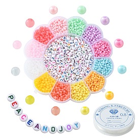 DIY Candy Color Stretch Bracelet Making Kit, Including Round & Initial Letter Acrylic Beads, Elastic Thread