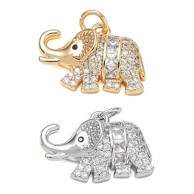 Brass Micro Pave Black Cubic Zirconia Pendants, Elephant Charms