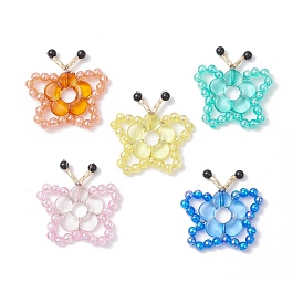 Бабочки подвески, с прозрачными акриловыми бусинами и акриловыми рамками для бусин и экологически чистой круглой медной проволокой