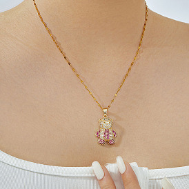 Милые латунные ожерелья с подвеской в виде медведя и микропаве из кубического циркония для женщин, золотые