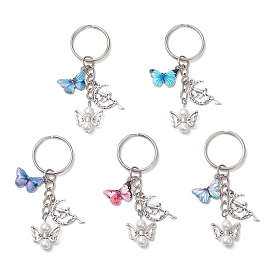 5Pcs Iron Alloy Shell Pearl Keychains, Butterfly, Angel & Fairy