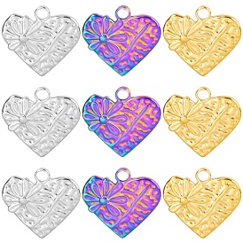 201 Stainless Steel Pendants, Heart Charms with Flower