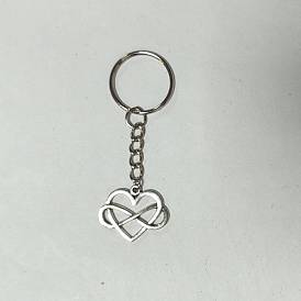 304 Stainless Steel Keychain, with Iron Split Key Rings and Alloy Heart Pendant, for Keychain, Purse, Backpack Ornament
