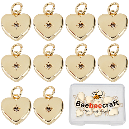 12 шт. Латунные брелоки из прозрачного кубического циркония с микропаве, сердце, без кадмия и без свинца