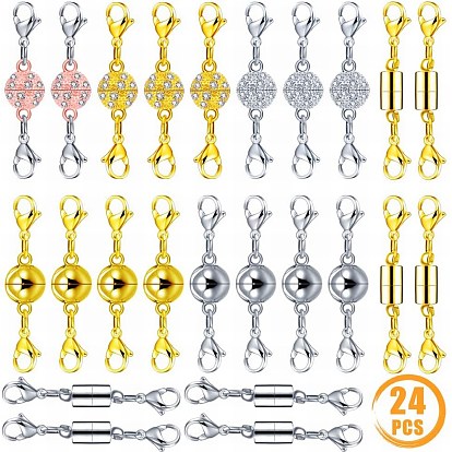 Brass/Alloy/Alloy Rhinestone Magnetic Clasps, with Lobster Claw Clasps, Bead Container, Column/Round/Fat Round