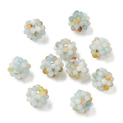 Natural Flower Amazonite Woven Beads, Cluster Beads, Faceted, Round