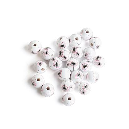 Valentine's Day Printed Wood Beads, Round with Dandelion Pattern