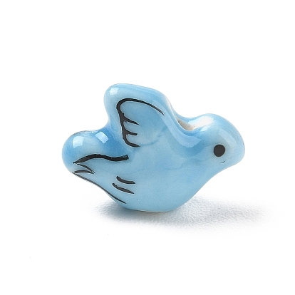 Handmade Porcelain Beads, Hand Painted, Famille Rose Porcelain, Peace Dove