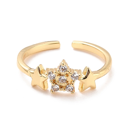 Star Cubic Zirconia Cuff Finger Ring for Women, Real 18K Gold Plated Brass Open Ring, Cadmium Free & Lead Free