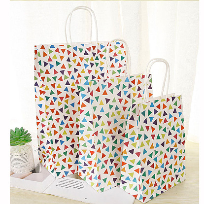 Triangle Pattern Party Present Gift Paper Bags, with Handle, for Birthday Wedding Christmas Party, Rectangle