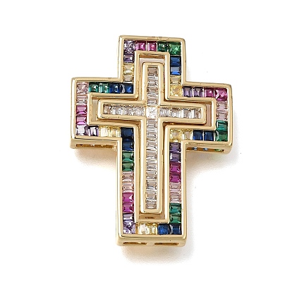 2pcs 2 styles liens multibrins en laiton micro pavé de zircone cubique, croix, sans plomb et sans cadmium, plaqué longue durée, crémaillère plaquage