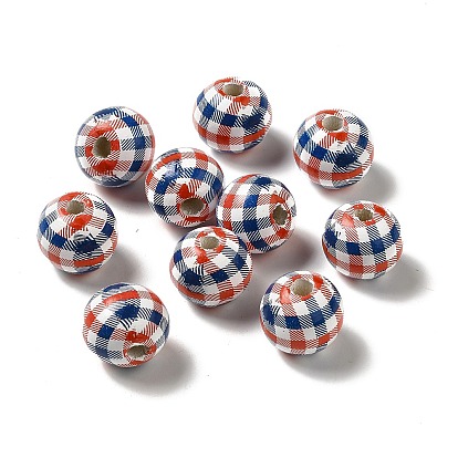 Independence Day Theme Schima Wood European Beads, Large Hole Beads, Round