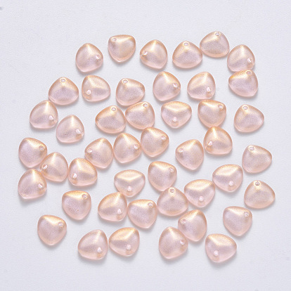 Transparent Spray Painted Glass Charms, with Glitter Powder, Petaline