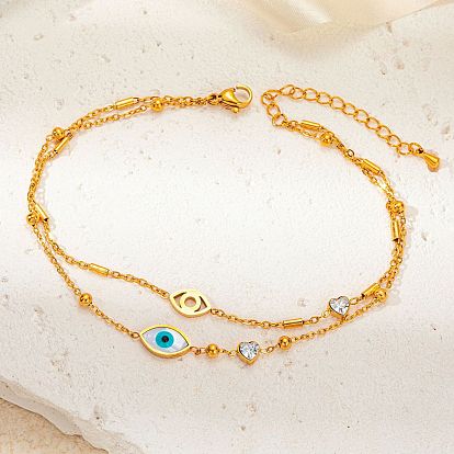 304 двухслойные браслеты из нержавеющей стали со стразами, золотые