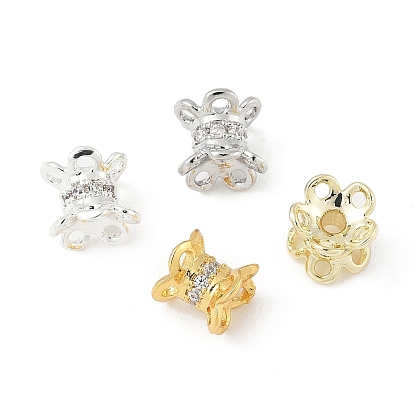 Колпачки для бусин из прозрачного кубического циркония из латуни, цветок, Двусторонняя