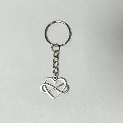 304 Stainless Steel Keychain, with Iron Split Key Rings and Alloy Heart Pendant, for Keychain, Purse, Backpack Ornament