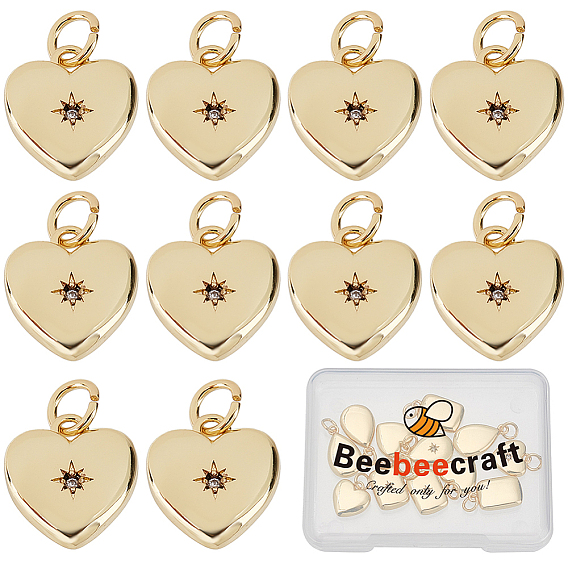 12 шт. Латунные брелоки из прозрачного кубического циркония с микропаве, сердце, без кадмия и без свинца
