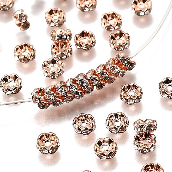 Латунные бусины разделители для поставки стразов, класс AAA, волнистый край, без никеля , розовое золото , рондель, 5x2.5 мм, отверстие : 1 мм