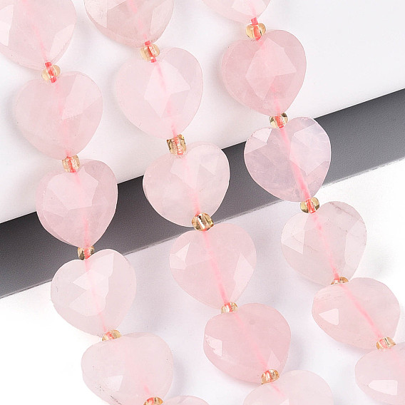 Природного розового кварца нитей бисера, граненое сердце, с бисером